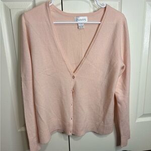 Chadwick's Women's 100% Cashmere Pink V-Neck Cardigan‎ Sweater Size L Soft Knit